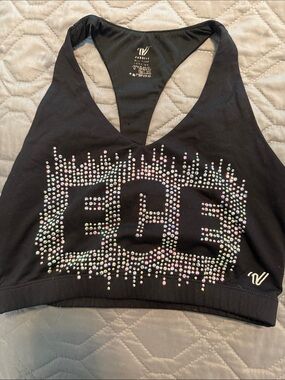 Varsity Black Crystal ECE Racerback Sports Bra